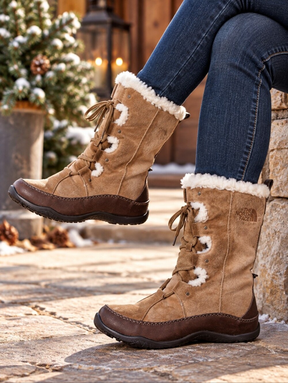 The North Face Abby Tan Suede Winter Boots Faux Fur Primaloft Insulated Sz 10